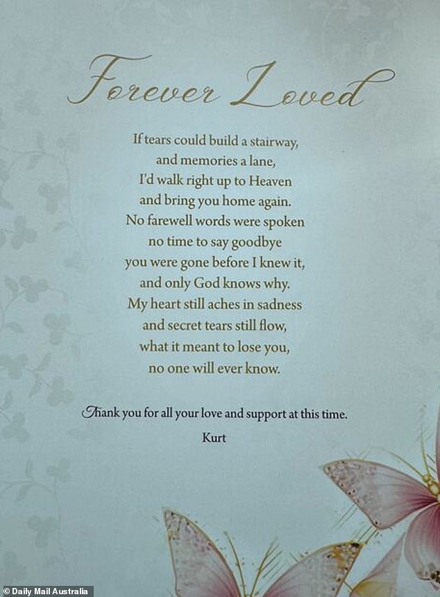 Pictured: A poem on the back of Charlotte's funeral pamphlet.