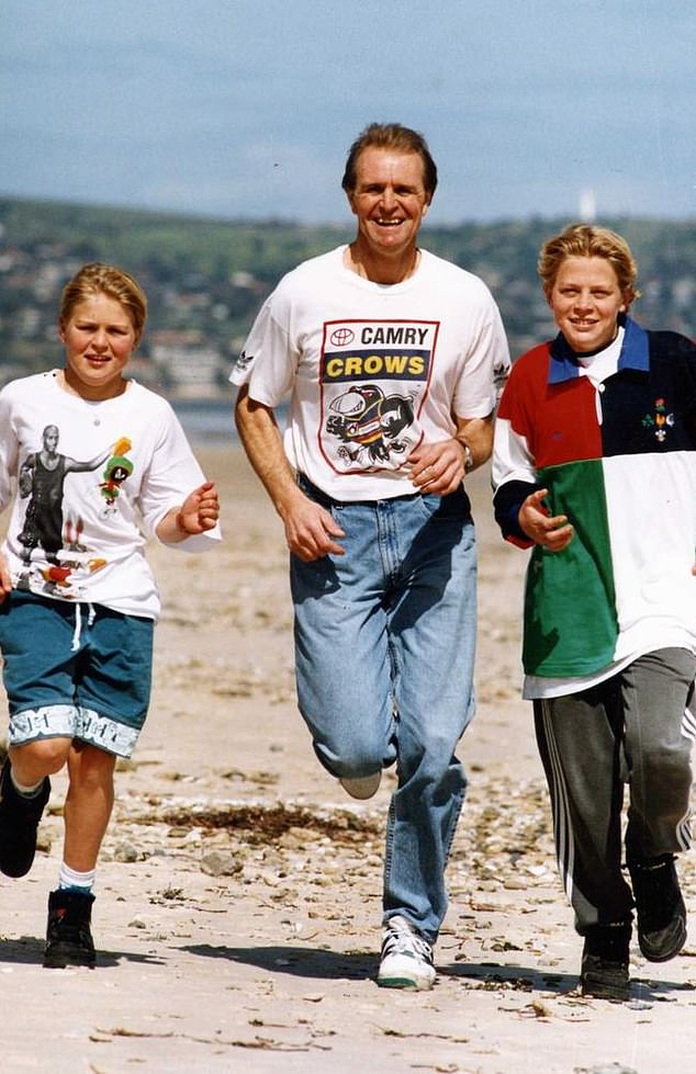 Former Adelaide coach Graham Cornes, pictured with his sons Chad and Kane as children, is not a fan of the new concept art.