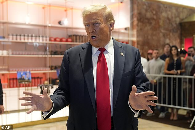 Former President Donald Trump speaking at Trump Tower in New York