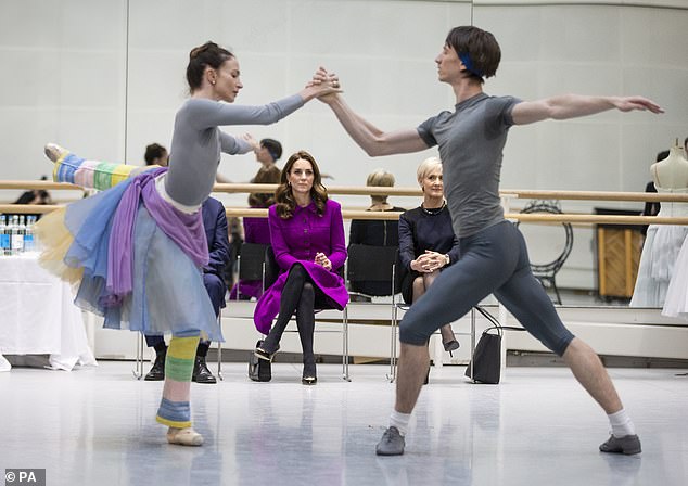 Pictured: Kate, in 2019, watching the Royal Ballet dancer during her visit to the Royal Opera House in London.