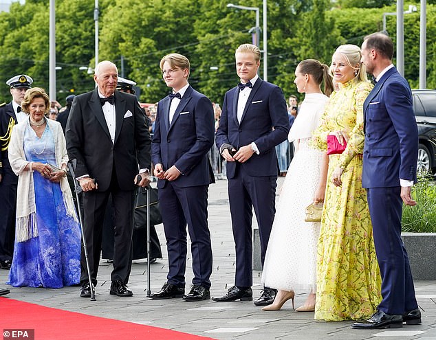 Marius photographed with other members of the Norwegian royal family, including the king, queen and heir to the throne in June 2022.