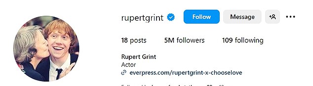 To pay tribute to his former co-star, Harry Potter's Rupert Grint updated his Instagram profile photo with a sweet memory of the couple.