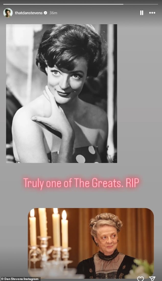 Dan Stevens paid tribute on his Instagram story, writing 