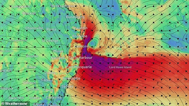 Rain can still be expected in Brisbane, Sydney and Adelaide over the weekend as the low intensity dissipates and moves away from the coast (weather map shown)