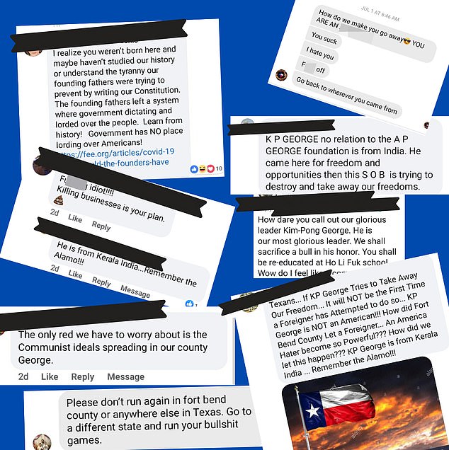 A tweet from 2020 shows George posting a collage of racist comments he received, some from the alias 'Antonio Scalywag.'