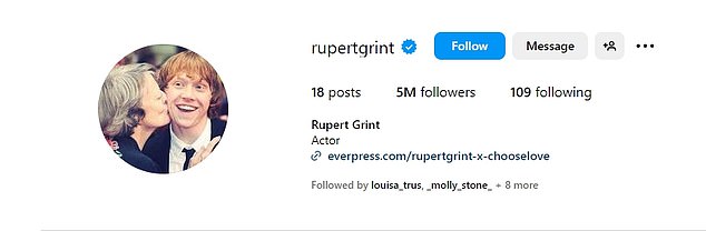 Rupert Grint, who played Ron Weasley in the Harry Potter franchise, updated his Instagram profile photo with a sweet memory of himself and Maggie to pay tribute to her.