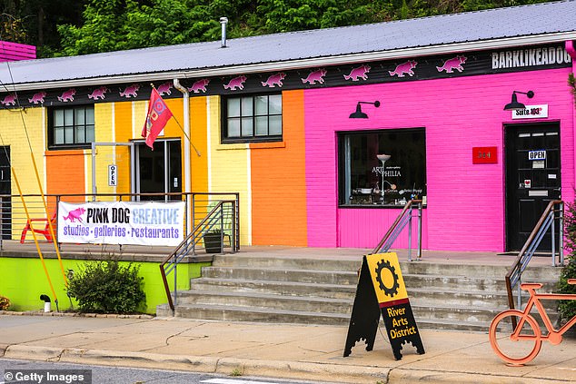 The River Arts District, located along the French Broad River in Asheville, was flooded with water Friday afternoon.