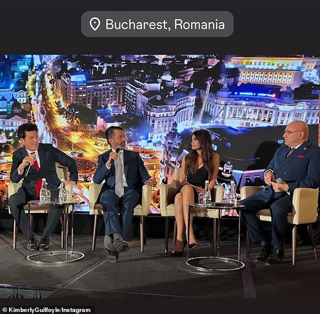 The former Fox News host and Trump adviser took the stage with Don Jr in Bucharest on Wednesday during a 'Trump Vision 2025' conference.