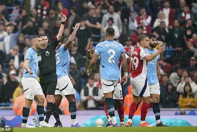 Gunners winger Leandro Trossard was sent off against Manchester City after kicking the ball