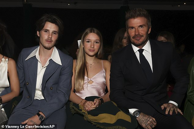 Young Harper was seated between his brother Cruz and father David at the show.