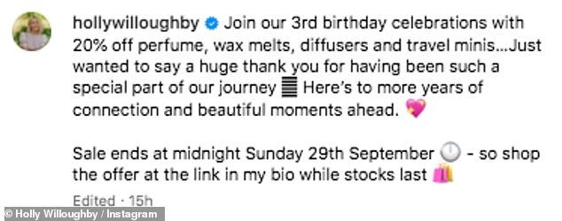 Following the hit, Holly took to Instagram to celebrate the third birthday of her wellness company, Wylde Moon, while ignoring the recent drama.