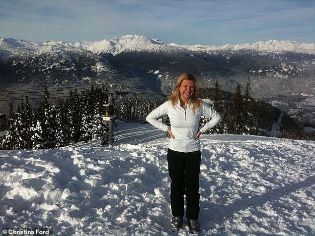 Christina is pictured above during a solo ski trip to Whistler.