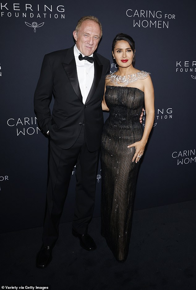 François-Henri has been chairman and CEO of Kering since 2005, while Salma's personal net worth is estimated to be over $125 million (pictured earlier this month).