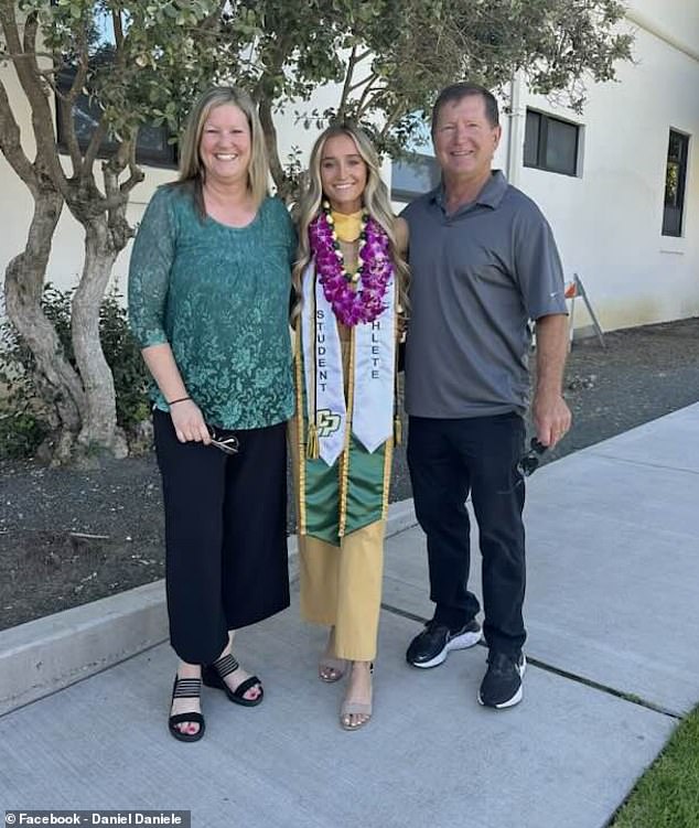 Daniele, pictured with mom Kim and dad Daniel, earned her master's degree in June.