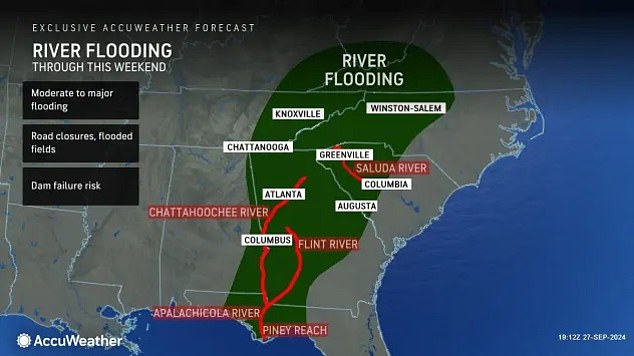 This graph shows the areas most susceptible to flooding this weekend