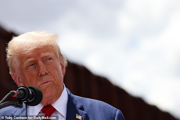 Former President Donald Trump visits the border in the Montezuma Pass area of ​​Cochise County in Arizona in August to discuss border security.