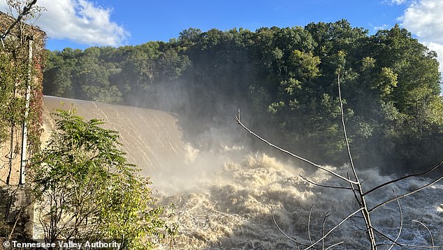 Stunning images of the dam failure showed it bursting after being inundated by Hurricane Helene.