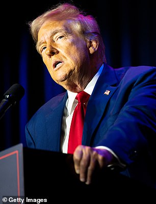 Republican presidential candidate former US President Donald Trump speaks to attendees during a campaign rally in Prairie du Chien, Wisconsin, on September 28, 2024.