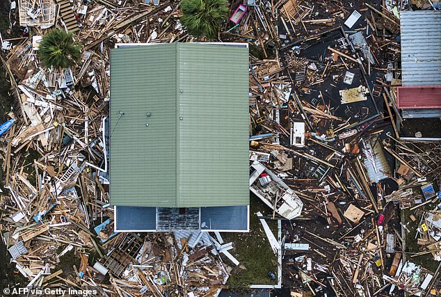 An aerial view of a Florida home destroyed by the raging hurricane