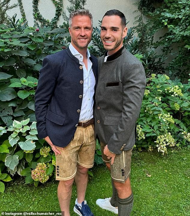 Ralf Schumacher (left), Michael's brother, and his partner Etienne Bosquet-Cassagne (right) were reportedly among those invited to the ceremony.