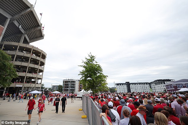 Large crowds formed outside the stadium in Tuscaloosa as Trump himself arrived at the venue.