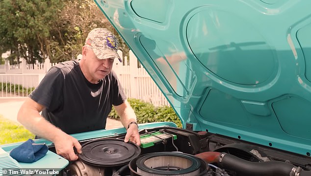 Viewers see Walz's immaculately clean hands, even though he tinkered with various gadgets on the vehicle's engine.