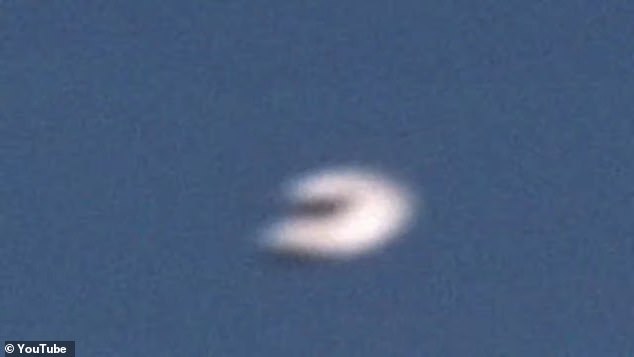 This is a photo of an alleged UFO that some on social media believe looks similar to the horseshoe-shaped craft shot down in Yukon Territory. This photo comes from an alleged UFO sighting video from 12 years ago.