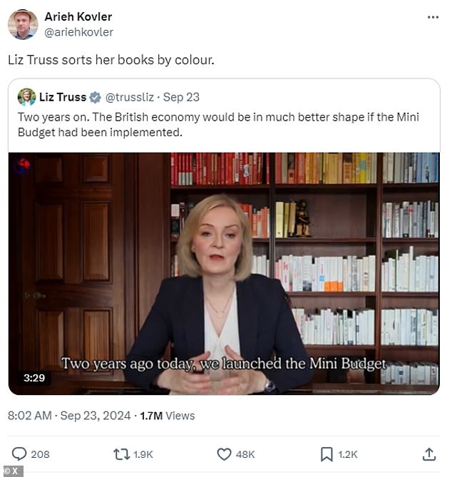 Liz Truss was ridiculed on social media last week when she was accused of arranging the books on her shelves by color.