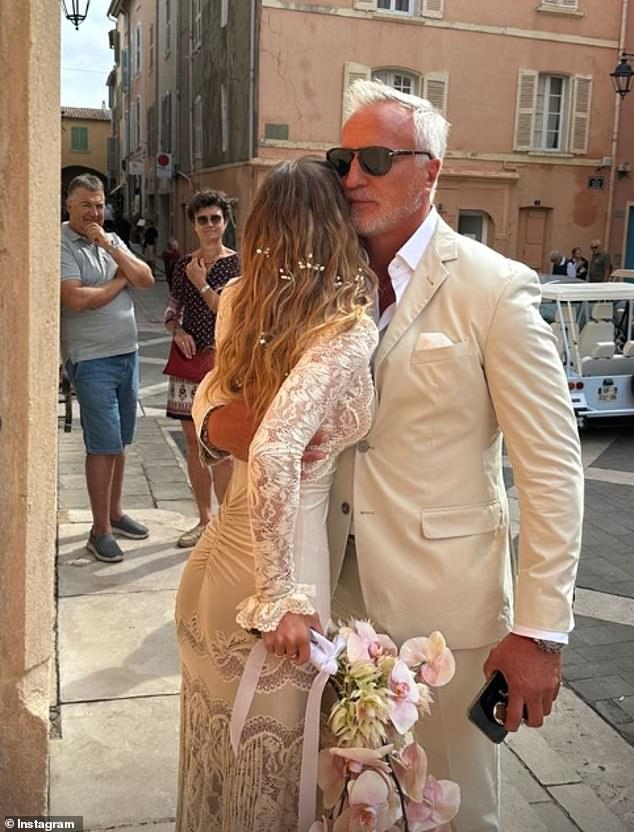 David Ginola was seen giving his newlywed daughter a hug after the ceremony