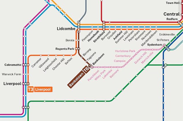 The conversion of the T3 Bankstown line (orange) to the metro will result in the closure of all stops between Bankstown and Sydenham for at least 12 months