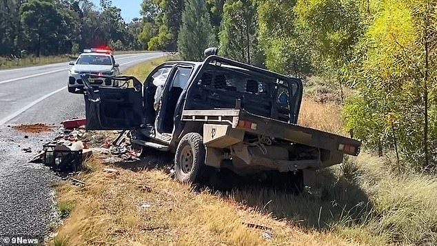 Lochie and his childhood best friend Joey Urban tragically died after the van they were traveling in collided head-on with a pickup truck on the Newell Highway on Friday night (pictured).