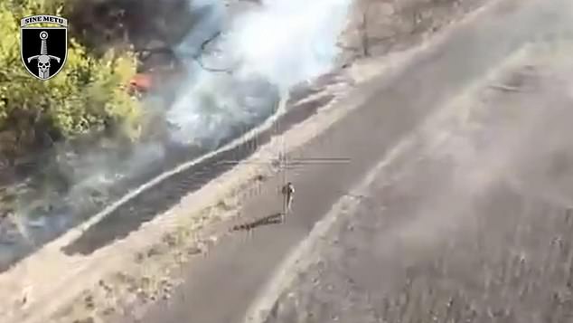 In the images, a man is seen running in front of the drone attack and manages to escape the ambush on his own side.