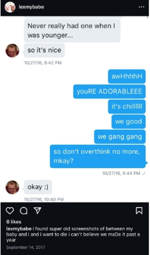 This screenshot was from McNulty's Instagram account. She said she had this profile since high school when she took it down from another user after her account was deactivated. She said this exchange was about how Iwan 'appreciated her female presence in his life because 