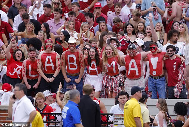 Alabama Crimson Tide fans cheer before the game against the Georgia Bulldogs at Bryant-Denny Stadium on September 28, 2024 in Tuscaloosa, Alabama.