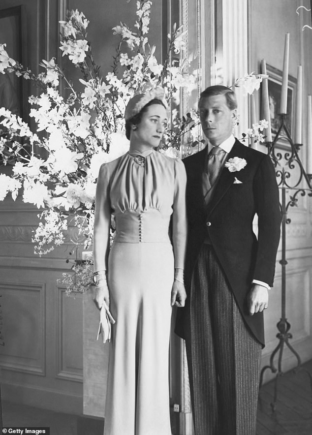 Edward abdicated in December 1936 so he could marry American divorcee Wallis Simpson. Above: The couple on their wedding day in Monts, France, in June 1937.