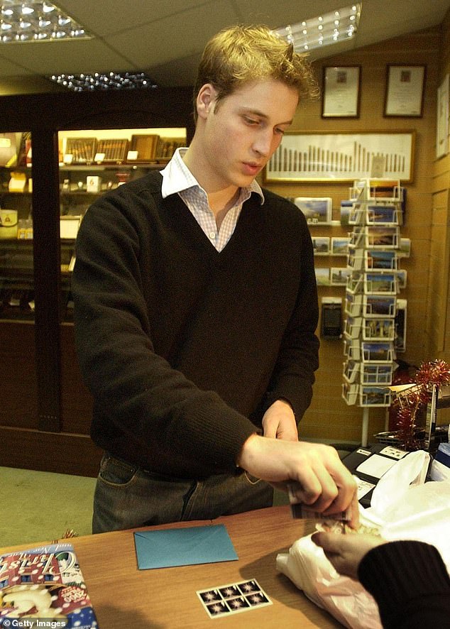 The young prince buying stamps as a student at a newsagent in St Andrews in December 2003.