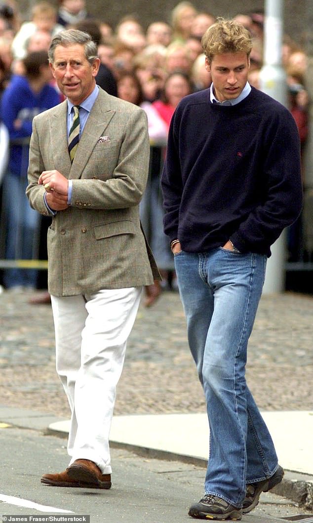 Prince William and Charles greet the public before William's first term at St Andrews in 2001.