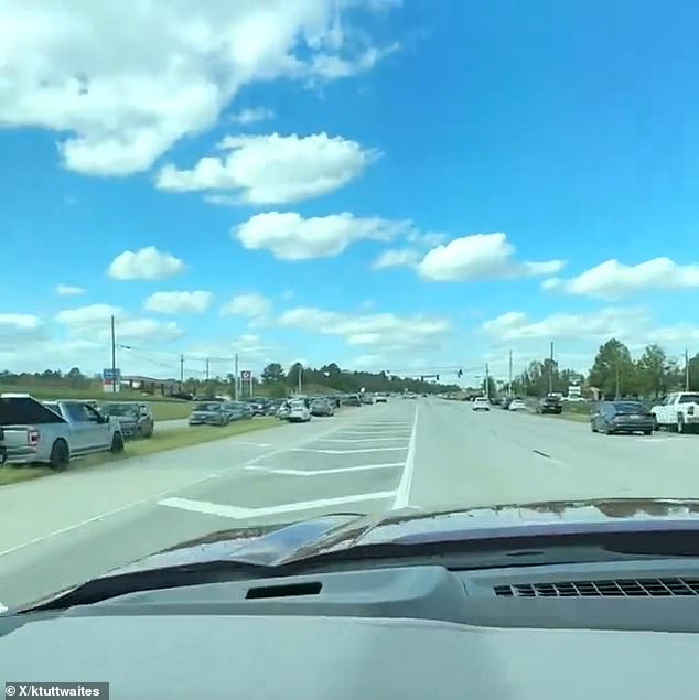 In Augusta, Georgia, shocking video footage shared on social media shows lines of cars stretching for miles as residents desperately wait to fill their tanks.