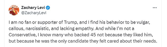 Despite endorsing Trump now, back in 2020, Levi openly shared that he was not a fan of the Republican.