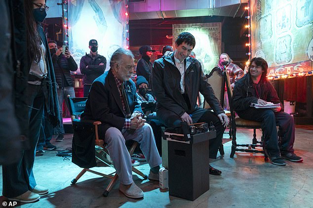 Francis Ford Coppola appears with actor Adam on the set of Megalopolis