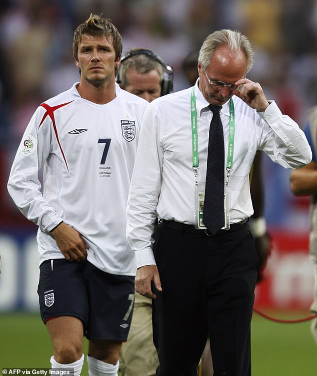 Sven appears alongside David Beckham in the 2006 World Cup quarter-final match between England and Portugal;