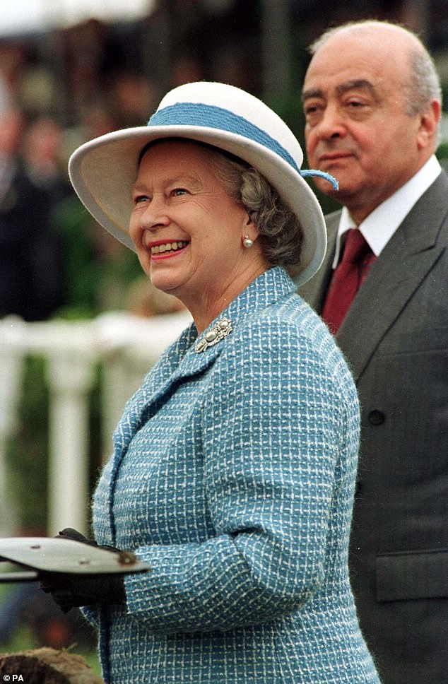 The Queen was happy for over a decade to allow Fayed to sponsor the Royal Windsor Horse Show, as seen here together in 1997.