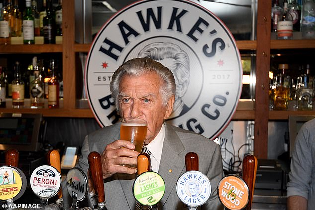 Former Prime Minister and Labor hero Bob Hawke at the craft brewery that bears his name in Sydney