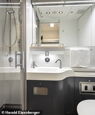 Shown here is a private bathroom on the Nightjet train.