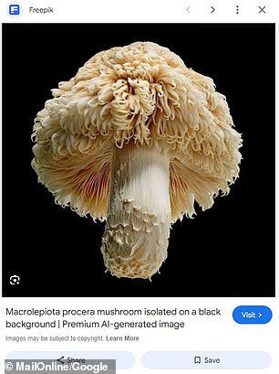 This AI-generated image was the first result in the Google Search snippet for the parasol mushroom