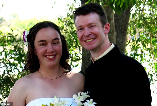 Adam Britton and his ex-wife, Erin, are pictured together on their wedding day.