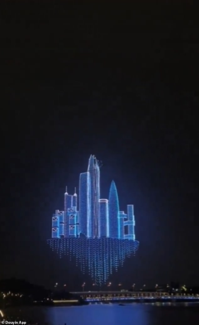 Another image from the drone show shows the series of skyscrapers dominating Shenzhen's skyline.