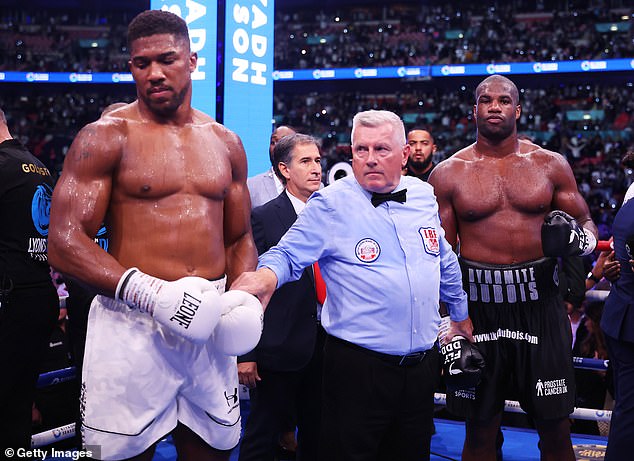 Joshua (left) failed in his bid to become a three-time champion after his loss to Daniel Dubois.