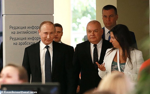 Kiselyov is the dean of Putin's propagandists, but he is also the general head of Russia's largest state television empire, personally appointed by the dictator (pictured together).