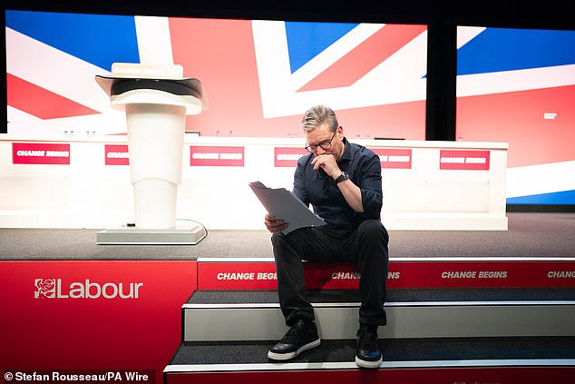 Sir Keir rehearses his keynote speech to the Labor Party Conference earlier this month.